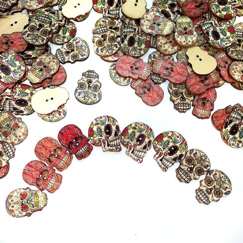 Wood Buttons Skull Novelty Buttons for Themes Holidays and Seasons for DIY Crafts Scrapbooking Sewing Cardmaking and Other Projects with 2 Holes for DIY Sewing Craft Decorative 100 Pcs in Kuwait