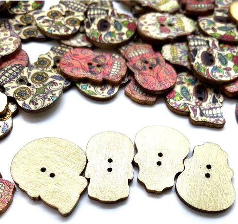 Wood Buttons Skull Novelty Buttons for Themes Holidays and Seasons for DIY Crafts Scrapbooking Sewing Cardmaking and Other Projects with 2 Holes for DIY Sewing Craft Decorative 100 Pcs in Kuwait