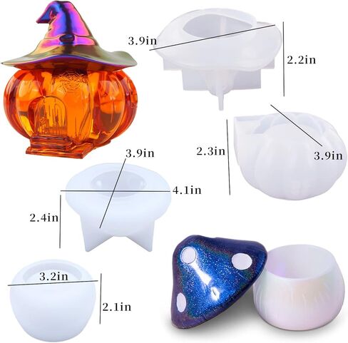 قطعتان من قالب راتنج الجرة مع غطاء، قالب صندوق من الراتنج على شكل فطر اليقطين، قالب من السيليكون للهالوين، قالب حاوية من راتنجات الإيبوكسي لحامل المجوهرات المصنوع يدويًا، حلية تخزين الهدايا in Kuwait