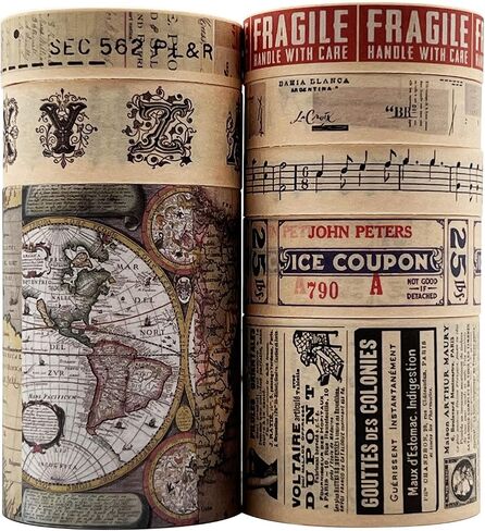 8 Rolls Vintage Washi Tape Set, 53/30/15/10/mm Wide Map Travel Letter Antique Retro Japanese Decorative Masking Tape for Arts DIY Crafts Scrapbooking Album Bullet Junk Journal Planners Calendars in Saudi Arabia