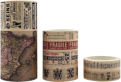 8 Rolls Vintage Washi Tape Set, 53/30/15/10/mm Wide Map Travel Letter Antique Retro Japanese Decorative Masking Tape for Arts DIY Crafts Scrapbooking Album Bullet Junk Journal Planners Calendars in Saudi Arabia