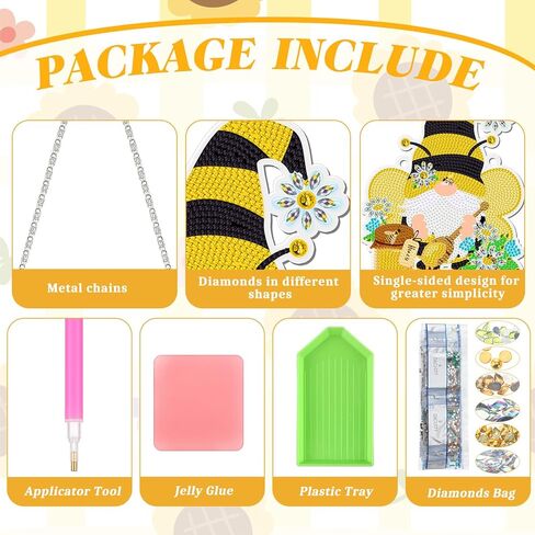 Sintuff 3 Pcs 5D Sunflowers Gnomes Bee Diamond Painting Kits Hanging Honeybee Dwarf Sunflowers DIY Round Diamond Art Kits Gnome Diamond Painting Kits for Art Adults Beginners DIY Home Wall Decor in Saudi Arabia