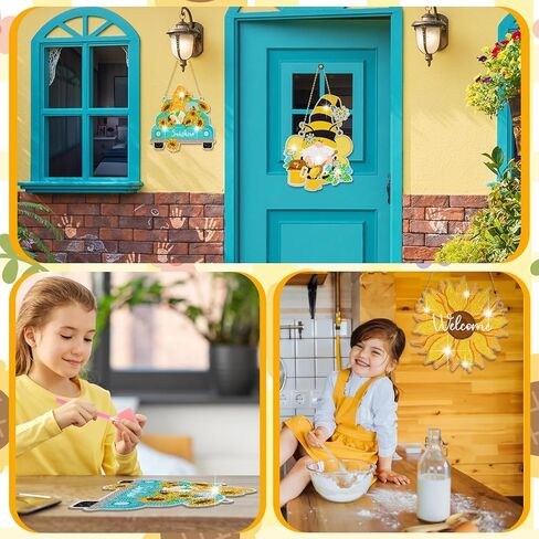 Sintuff 3 Pcs 5D Sunflowers Gnomes Bee Diamond Painting Kits Hanging Honeybee Dwarf Sunflowers DIY Round Diamond Art Kits Gnome Diamond Painting Kits for Art Adults Beginners DIY Home Wall Decor in Saudi Arabia