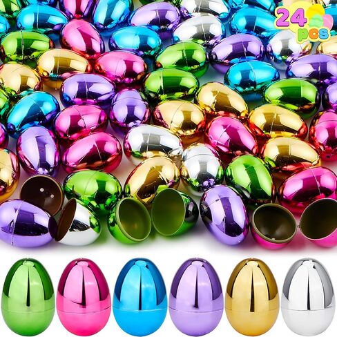JOYIN 24PCS 3.15" Metallic Easter Eggs, Shinny Easter Eggs Fillable, Colorful Bright Plastic Eggs Bulks for Easter Hunt, Filling Treats, Party Favor, Easter Basket Stuffers, Classroom Prize Supplies in Saudi Arabia