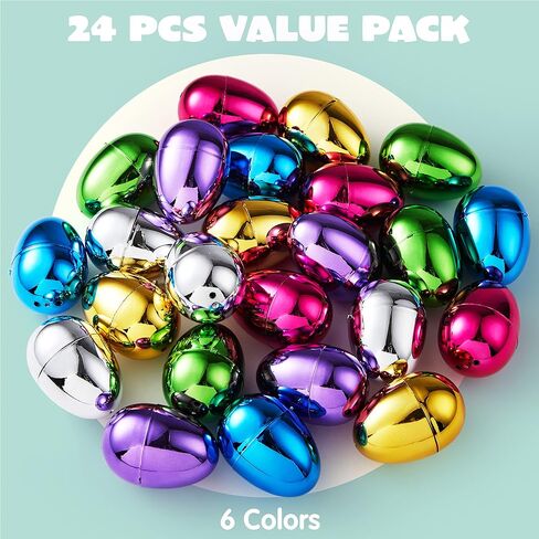JOYIN 24PCS 3.15" Metallic Easter Eggs, Shinny Easter Eggs Fillable, Colorful Bright Plastic Eggs Bulks for Easter Hunt, Filling Treats, Party Favor, Easter Basket Stuffers, Classroom Prize Supplies in Saudi Arabia