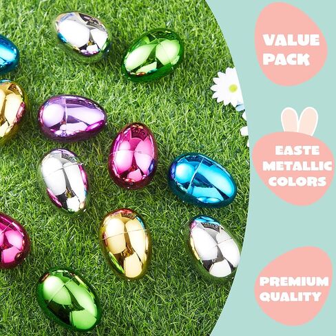 JOYIN 24PCS 3.15" Metallic Easter Eggs, Shinny Easter Eggs Fillable, Colorful Bright Plastic Eggs Bulks for Easter Hunt, Filling Treats, Party Favor, Easter Basket Stuffers, Classroom Prize Supplies in Saudi Arabia