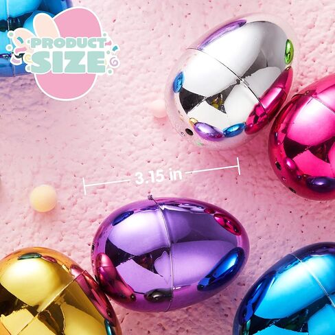 JOYIN 24PCS 3.15" Metallic Easter Eggs, Shinny Easter Eggs Fillable, Colorful Bright Plastic Eggs Bulks for Easter Hunt, Filling Treats, Party Favor, Easter Basket Stuffers, Classroom Prize Supplies in Saudi Arabia