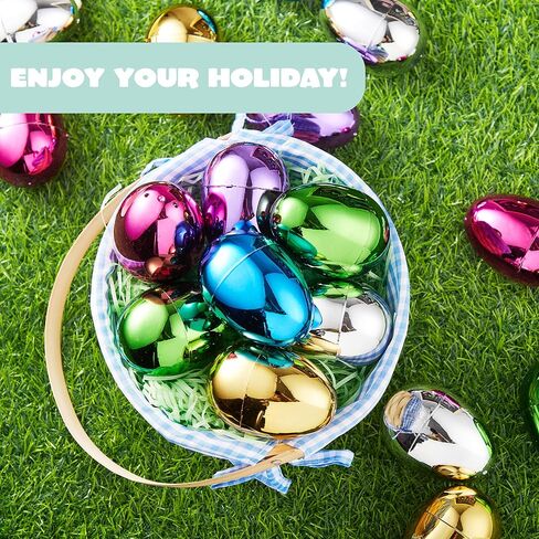 JOYIN 24PCS 3.15" Metallic Easter Eggs, Shinny Easter Eggs Fillable, Colorful Bright Plastic Eggs Bulks for Easter Hunt, Filling Treats, Party Favor, Easter Basket Stuffers, Classroom Prize Supplies in Saudi Arabia