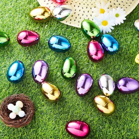 JOYIN 24PCS 3.15" Metallic Easter Eggs, Shinny Easter Eggs Fillable, Colorful Bright Plastic Eggs Bulks for Easter Hunt, Filling Treats, Party Favor, Easter Basket Stuffers, Classroom Prize Supplies in Saudi Arabia