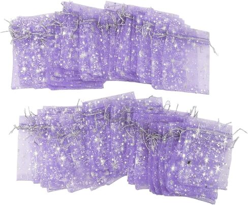 100 Drawstring Sheer Mesh Bags, Star Pattern 4.5 X 3.3 Inch Satin String Mesh Bags (Purple) in Saudi Arabia