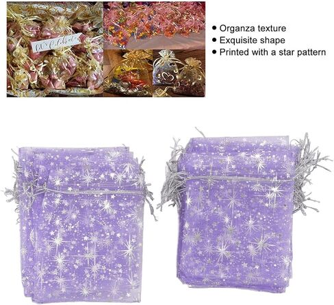 100 Drawstring Sheer Mesh Bags, Star Pattern 4.5 X 3.3 Inch Satin String Mesh Bags (Purple) in Saudi Arabia