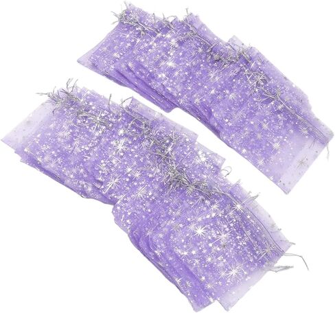 100 Drawstring Sheer Mesh Bags, Star Pattern 4.5 X 3.3 Inch Satin String Mesh Bags (Purple) in Saudi Arabia
