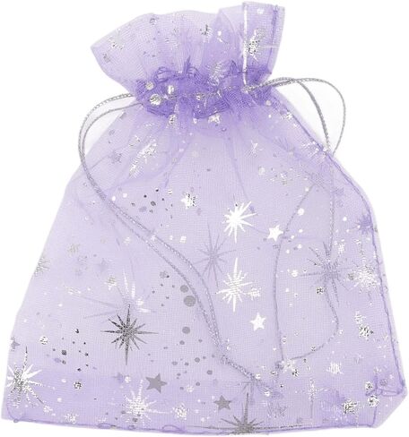 100 Drawstring Sheer Mesh Bags, Star Pattern 4.5 X 3.3 Inch Satin String Mesh Bags (Purple) in Saudi Arabia