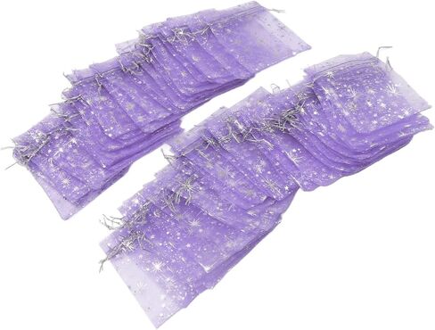 100 Drawstring Sheer Mesh Bags, Star Pattern 4.5 X 3.3 Inch Satin String Mesh Bags (Purple) in Saudi Arabia