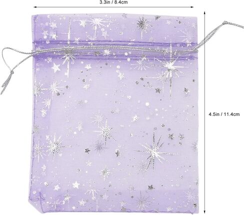 100 Drawstring Sheer Mesh Bags, Star Pattern 4.5 X 3.3 Inch Satin String Mesh Bags (Purple) in Saudi Arabia