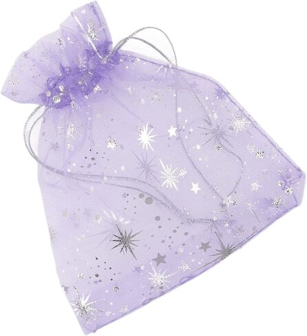 100 Drawstring Sheer Mesh Bags, Star Pattern 4.5 X 3.3 Inch Satin String Mesh Bags (Purple) in Saudi Arabia