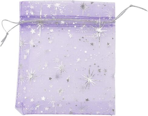 100 Drawstring Sheer Mesh Bags, Star Pattern 4.5 X 3.3 Inch Satin String Mesh Bags (Purple) in Saudi Arabia