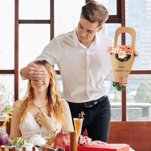 Retainbre 50 PCS Kraft Flower Bouquet Bags Brown Floral Wrapping Paper Bags Kraft Floral Gift Bags with Handle for Wedding Graduation Party Thanksgiving Christmas in Kuwait