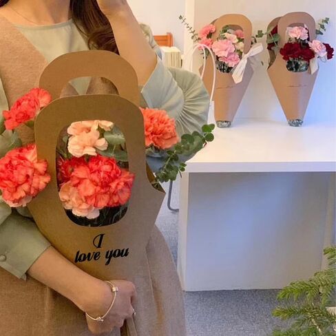 Retainbre 50 PCS Kraft Flower Bouquet Bags Brown Floral Wrapping Paper Bags Kraft Floral Gift Bags with Handle for Wedding Graduation Party Thanksgiving Christmas in Kuwait