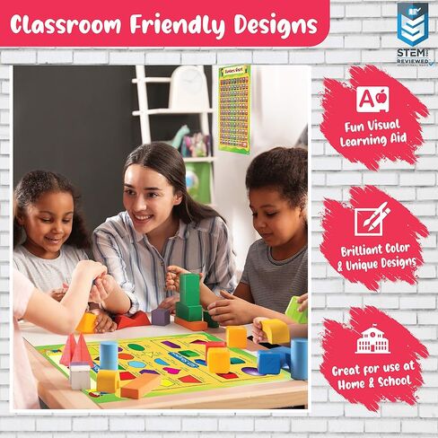 Murvin 14 Pack Large MATH Posters | Multiplication Charts | Number Charts | Shapes Math Charts | Kids, Preschool, Kindergarten & Elementary – STEM 11"X 17" in Kuwait