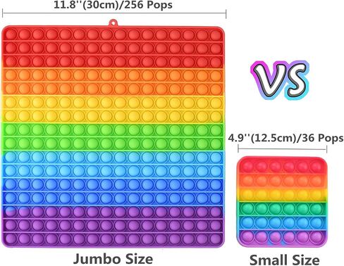 BFUHST Large Size Bubble Fidget Toy, 12 Inch, 256 Bubbles Rainbow Color Jumbo Silicone Stress Reliever Toy, Stress Reliever for Kids and Adults in Saudi Arabia