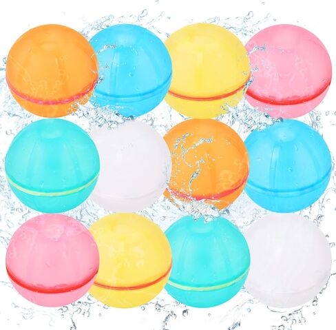 12 Pcs Reusable Magnetic Donut Shape Water Balloons, Pool Beach Toys for Kids Adults, Self-Sealing Quick Fill Magnetic Silicone Water Bomb, Fun Splash Water Bomb Party Supplies (Donut) in Kuwait