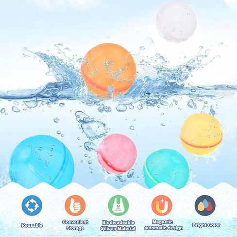 12 Pcs Reusable Magnetic Donut Shape Water Balloons, Pool Beach Toys for Kids Adults, Self-Sealing Quick Fill Magnetic Silicone Water Bomb, Fun Splash Water Bomb Party Supplies (Donut) in Kuwait