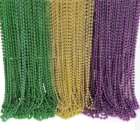 102 قطعة من خرز ماردي غرا من Aovaely، 33 بوصة 7 مم من الخرز الذهبي والأخضر الأرجواني للأطفال والكبار، إكسسوارات ماردي غرا، مستلزمات الحفلات in Kuwait