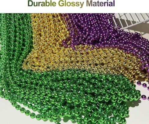 102 قطعة من خرز ماردي غرا من Aovaely، 33 بوصة 7 مم من الخرز الذهبي والأخضر الأرجواني للأطفال والكبار، إكسسوارات ماردي غرا، مستلزمات الحفلات in Kuwait