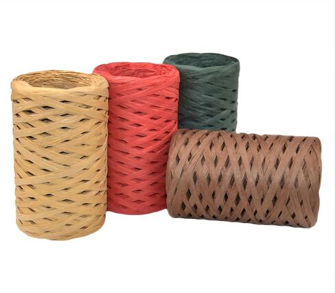 J JIAYU Raffia Ribbon Craft Ribbon Gift Wrapping Paper 4 Rolls 800 feet Paper Rope, Suitable for Christmas in Kuwait