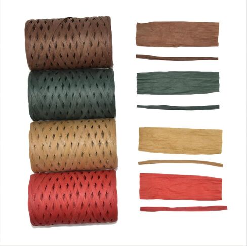 J JIAYU Raffia Ribbon Craft Ribbon Gift Wrapping Paper 4 Rolls 800 feet Paper Rope, Suitable for Christmas in Kuwait