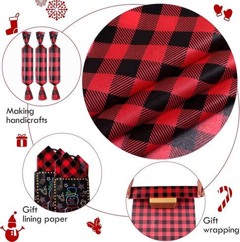 100 Pieces Christmas Tissue Paper Buffalo Plaid Check Wrapping Paper Red Black Plaid Wrapping Sheet Black White Plaid Wrapping Tissue Holiday Tissue Paper for DIY Christmas Holiday Wrapping Paper in Saudi Arabia