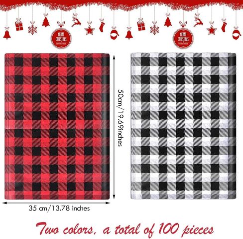 100 Pieces Christmas Tissue Paper Buffalo Plaid Check Wrapping Paper Red Black Plaid Wrapping Sheet Black White Plaid Wrapping Tissue Holiday Tissue Paper for DIY Christmas Holiday Wrapping Paper in Saudi Arabia