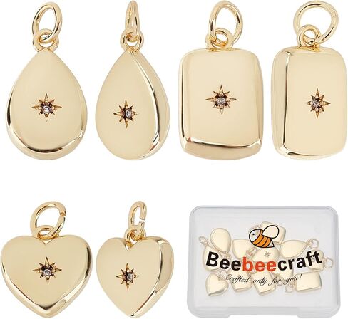 Beebeecraft 12 قطعة 3 نمط 18K مطلية بالذهب البوصلة سحر المعلقات القلب دمعة مستطيل مكعب زركونيا سحر ل DIY سوار قلادة القرط صنع in Kuwait