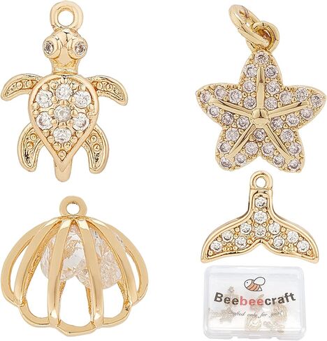 Beebeecraft 12 قطعة 3 نمط 18K مطلية بالذهب البوصلة سحر المعلقات القلب دمعة مستطيل مكعب زركونيا سحر ل DIY سوار قلادة القرط صنع in Kuwait