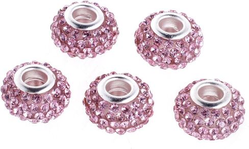 RUBYCA Big Hole Handmade Czech Crystal Slide Beads fit European Charm Bracelet (10pcs, Grey, 11mm) in Kuwait