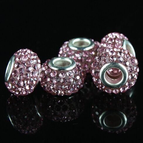 RUBYCA Big Hole Handmade Czech Crystal Slide Beads fit European Charm Bracelet (10pcs, Grey, 11mm) in Kuwait