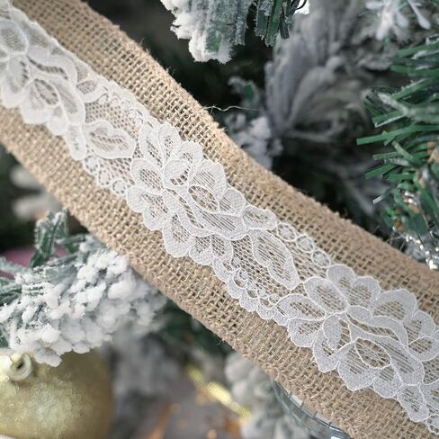 HUIHUANG Burlap Ribbon with Lace Wired Ribbon White Lace Jute Burlap Ribbon for Wreaths Rustic Crafts Bows Making Home Decor Gift Wrapping Wedding Decor Baby Shower Diaper Cake -2.5 inch x 10 Yards in Kuwait