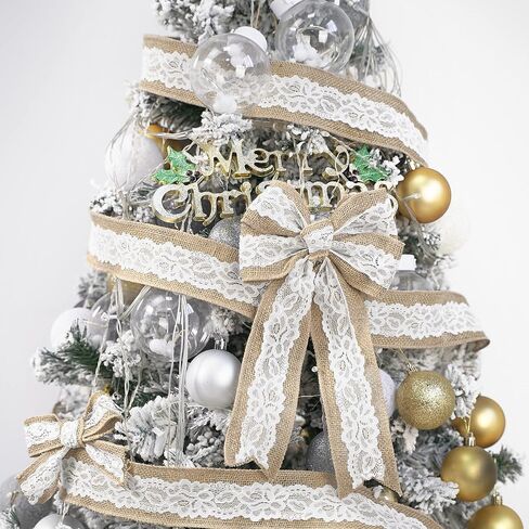 HUIHUANG Burlap Ribbon with Lace Wired Ribbon White Lace Jute Burlap Ribbon for Wreaths Rustic Crafts Bows Making Home Decor Gift Wrapping Wedding Decor Baby Shower Diaper Cake -2.5 inch x 10 Yards in Kuwait