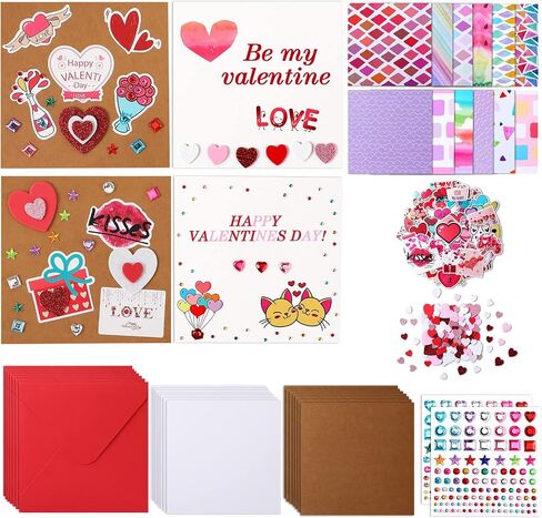32 Pack Valentines Crafts Valentines's Day Kits for Kids Valentines DIY Card with Envelopes Heart Foam Stickers Watercolor Double Sided Colored Paper Crystal Drill Sticker for Boys Classroom Gifts in Saudi Arabia