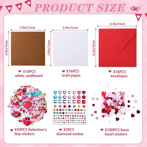 32 Pack Valentines Crafts Valentines's Day Kits for Kids Valentines DIY Card with Envelopes Heart Foam Stickers Watercolor Double Sided Colored Paper Crystal Drill Sticker for Boys Classroom Gifts in Saudi Arabia