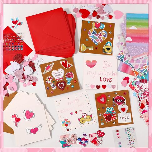 32 Pack Valentines Crafts Valentines's Day Kits for Kids Valentines DIY Card with Envelopes Heart Foam Stickers Watercolor Double Sided Colored Paper Crystal Drill Sticker for Boys Classroom Gifts in Saudi Arabia