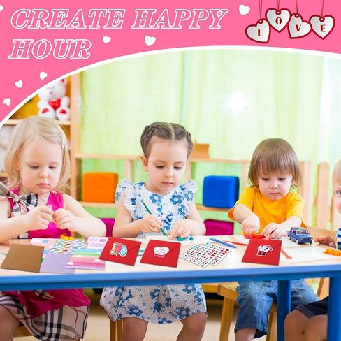 32 Pack Valentines Crafts Valentines's Day Kits for Kids Valentines DIY Card with Envelopes Heart Foam Stickers Watercolor Double Sided Colored Paper Crystal Drill Sticker for Boys Classroom Gifts in Saudi Arabia