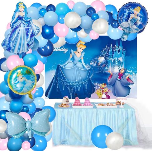 108 Pcs Cinderella Themed Party Decoration Balloon Garland Set Cinderella Birthday Party Supplies Includes Happy Birthday Background, 100 Latex Balloons, 5 Foil Balloons for Kids Birthday Party in Kuwait