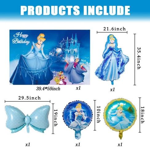 108 Pcs Cinderella Themed Party Decoration Balloon Garland Set Cinderella Birthday Party Supplies Includes Happy Birthday Background, 100 Latex Balloons, 5 Foil Balloons for Kids Birthday Party in Kuwait