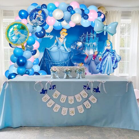 108 Pcs Cinderella Themed Party Decoration Balloon Garland Set Cinderella Birthday Party Supplies Includes Happy Birthday Background, 100 Latex Balloons, 5 Foil Balloons for Kids Birthday Party in Kuwait