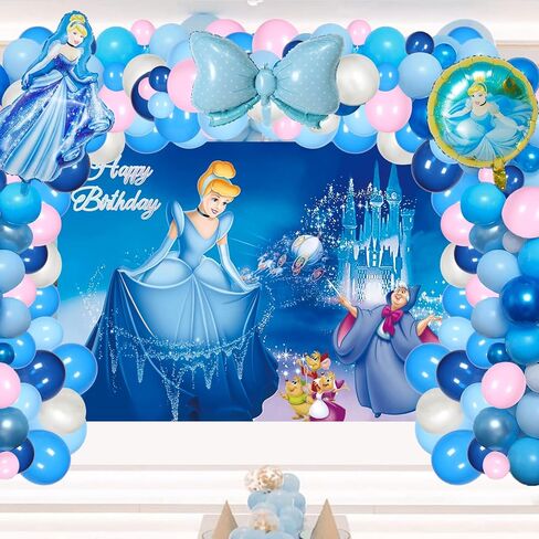 108 Pcs Cinderella Themed Party Decoration Balloon Garland Set Cinderella Birthday Party Supplies Includes Happy Birthday Background, 100 Latex Balloons, 5 Foil Balloons for Kids Birthday Party in Kuwait