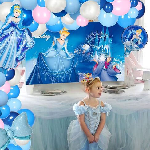 108 Pcs Cinderella Themed Party Decoration Balloon Garland Set Cinderella Birthday Party Supplies Includes Happy Birthday Background, 100 Latex Balloons, 5 Foil Balloons for Kids Birthday Party in Kuwait