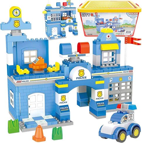 Liberty Imports Police Station Big Building Blocks 137 Pieces with Storage Box - Large Bricks Set Educational DIY Classic Construction Toy for Kids, Compatible with Major Brands in Saudi Arabia