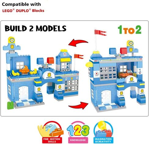 Liberty Imports Police Station Big Building Blocks 137 Pieces with Storage Box - Large Bricks Set Educational DIY Classic Construction Toy for Kids, Compatible with Major Brands in Saudi Arabia